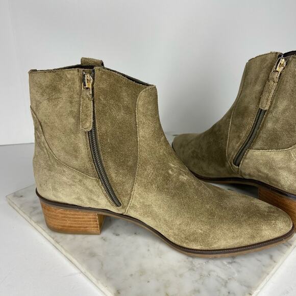 New Cole Haan Maci Western Ankle Boots Pull On Olive Green Suede Heeled US 7 - Picture 6 of 10